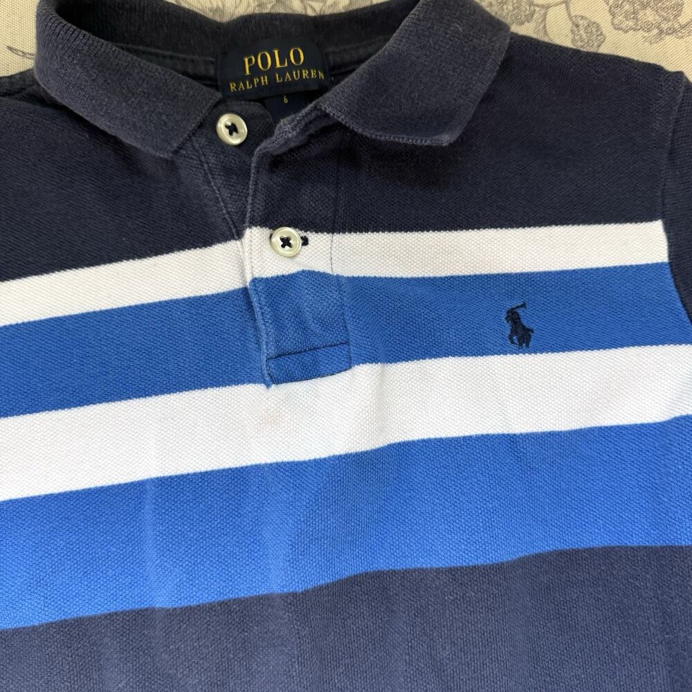Polo Ralph Lauren Shirt Youth 6 Pony Logo Blue White Short Sleeve Polo Preppy - Picture 3 of 5